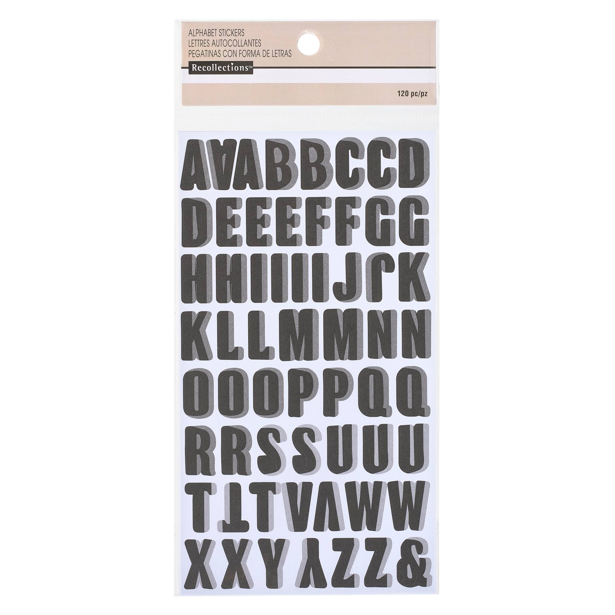 12 Packs: 120 ct. (1440 total) Black Block Alphabet Stickers with Gray Shadow By Recollections™